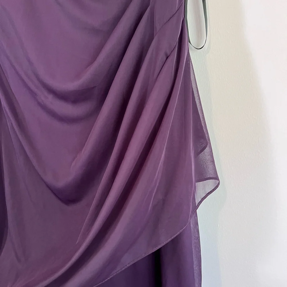 NWT David's Bridal XSCAPE Woman Joanna Chen Purple Lace Shoulder Drape Dress 18 - Picture 7 of 16